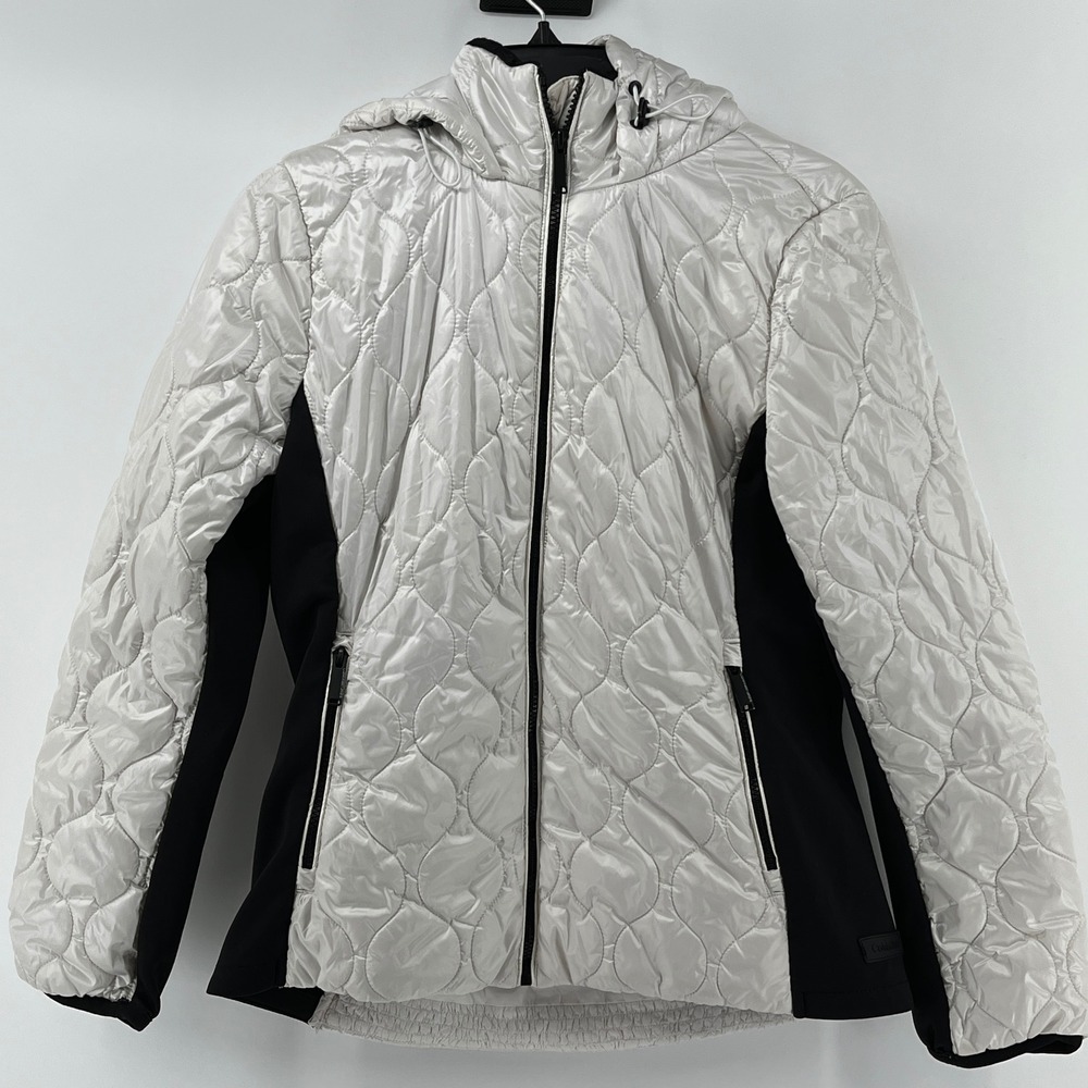 Calvin Klein Jeans, Quilted Hooded Jacket, Women, Medium, White, Mixed Media